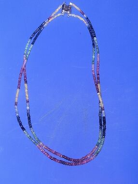 Natural Multi-Color Sapphire & Ruby Faceted Rondelle Bead Necklace – Double Stra